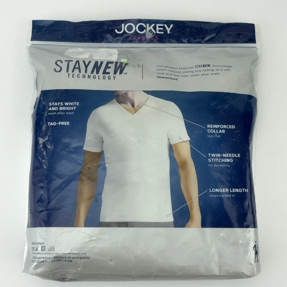 Jockey Classics Big Man V-Neck T-Shirts 3XL 2-Pack White 100% Cotton StayNew